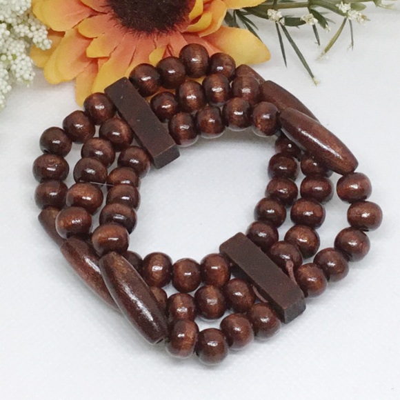 Boutique Jewelry - Dark Brown Layered Wood Beaded Bracelet